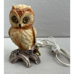 VTG Ardalt Porcelain Owl Lamp Works Mid Century Style Home Decor Book Nook Natur
